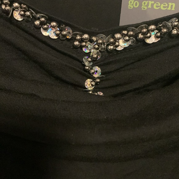 BODY FLIRT BLACK BLOUSE WITH COWL LIKE NECKLINE WITH BLING LIKE UNDERLINING - Picture 7 of 7